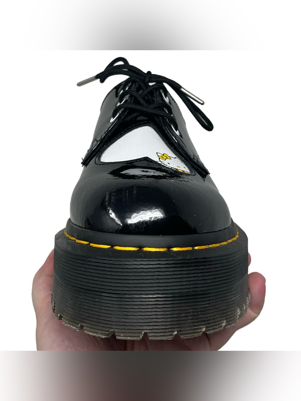 Dr. Martens x Hello Kitty 1461 Quad Platform Black Leather Shoes Women's Size 8 - Picture 13 of 15